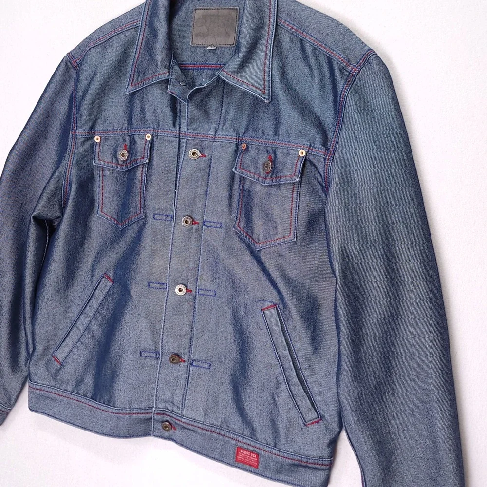 Vintage Guess USA American Tradition Denim Jacket Blue Contrast‎ Stitch Mens L